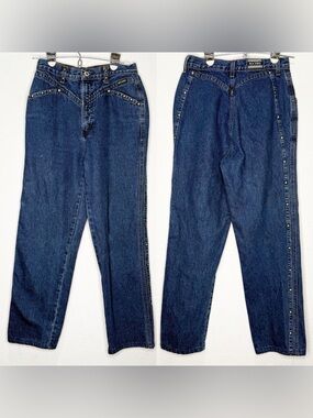 Rockies Studded Star Bareback High Rise Tapered Leg Rigid Denim Western